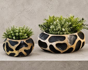 Handcrafted Teak Giraffe Style Bowl | Rustic Wooden Planter, Decorative Home Décor