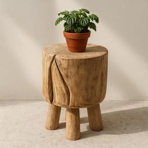 Rustic Wood Side Table Natural Log Stool Minimalist Decor Organic Accent Table Nordic Furniture Solid Wood Plant Stand Boho Home Decor