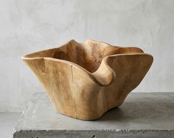 XL Hand Carved Teak Root Bowl – Live Edge Organic Wood Centerpiece (49x46x26 cm)