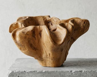 Hand-Carved Teak Root Bowl | Live Edge Fruit Bowl, Organic Sculptural Decor (59x47x26 cm)