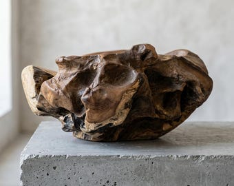 Hand Carved Teak Root Bowl – Live Edge Organic Wood Centerpiece, Wabi Sabi Decor (30x27x12cm)