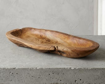 XL Hand Carved Teak Root Bowl – Live Edge Organic Wood Centerpiece (60x25x7.5 cm)