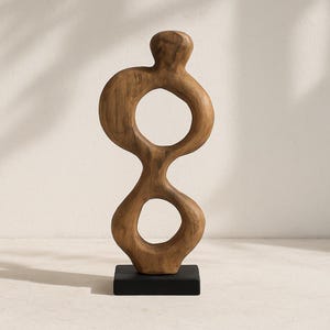 Modern Abstract Wood Sculpture: Carved Organic Shape, Mid Century Modern Decor