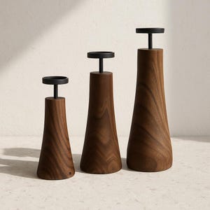 Wood Candle Holders Set Modern Taper Holder Walnut Wood Iron Minimalist Decor Nordic Home Centerpiece Rustic Candle Stand Gift