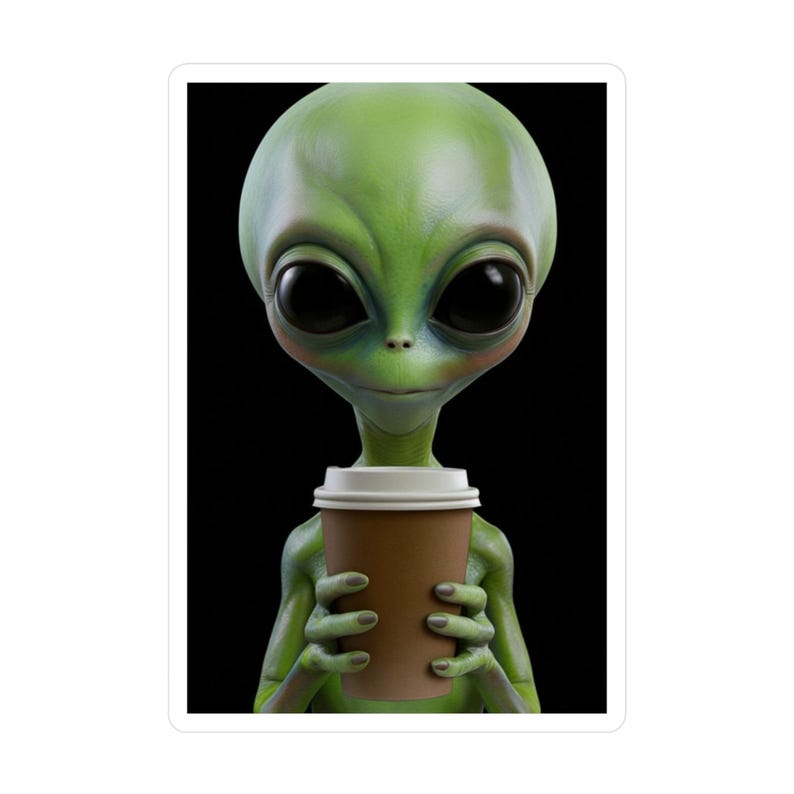 Alien Holding Coffee Sticker | Kiss-cut Vinyl Decal - Etsy
