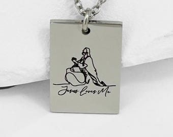 Collar personalizado "Jesús me ama" – Colgante de acero inoxidable con la oración de Getsemaní – Regalo de Pascua SUD