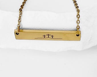 Collar de cruz personalizado con colgante de barra de acero inoxidable, regalo de Pascua SUD, joyería religiosa para mujer