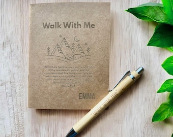 LDS 2026 Youth Theme Journal, Walk with Me, Personalized Engraved Kraft Notebook and Pen for YM or YW Camp or Lessons