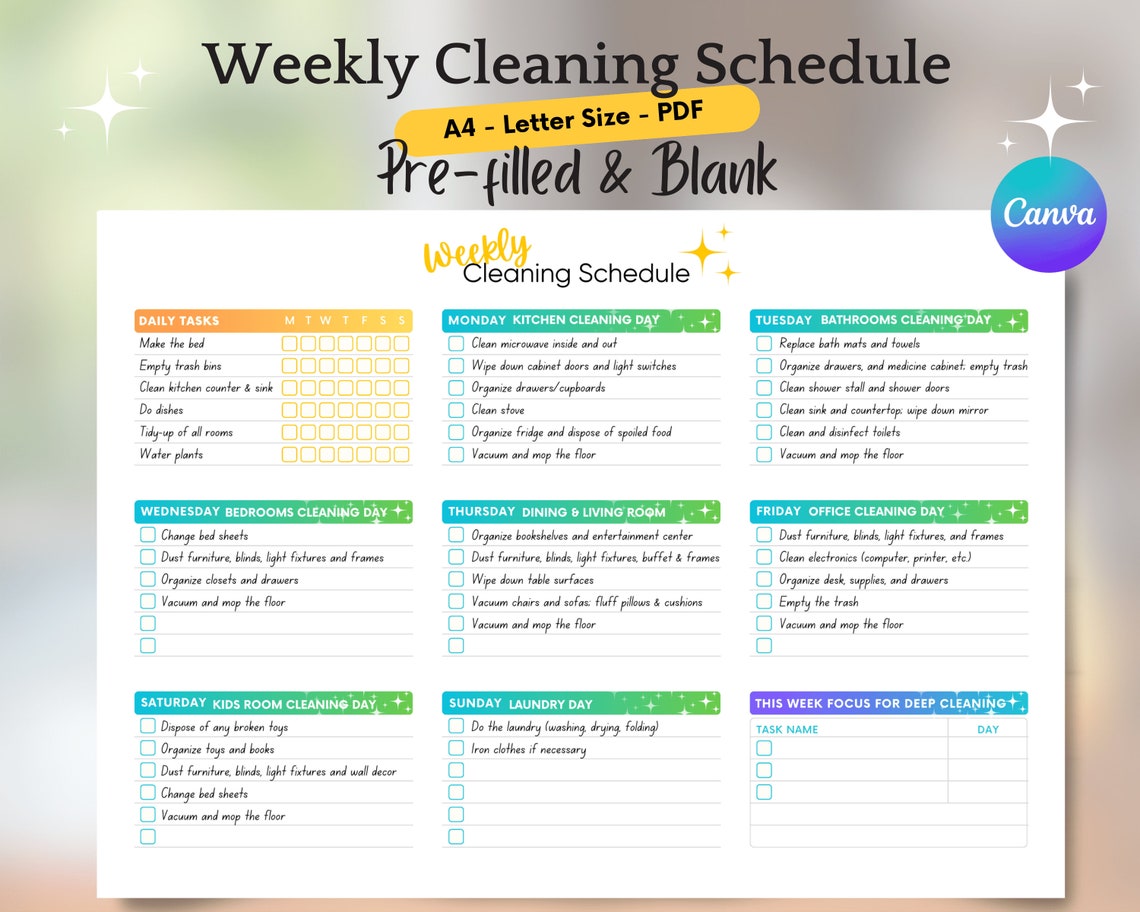 Weekly Cleaning Schedule for Busy Mom Easy Hygiene Routine Etsy