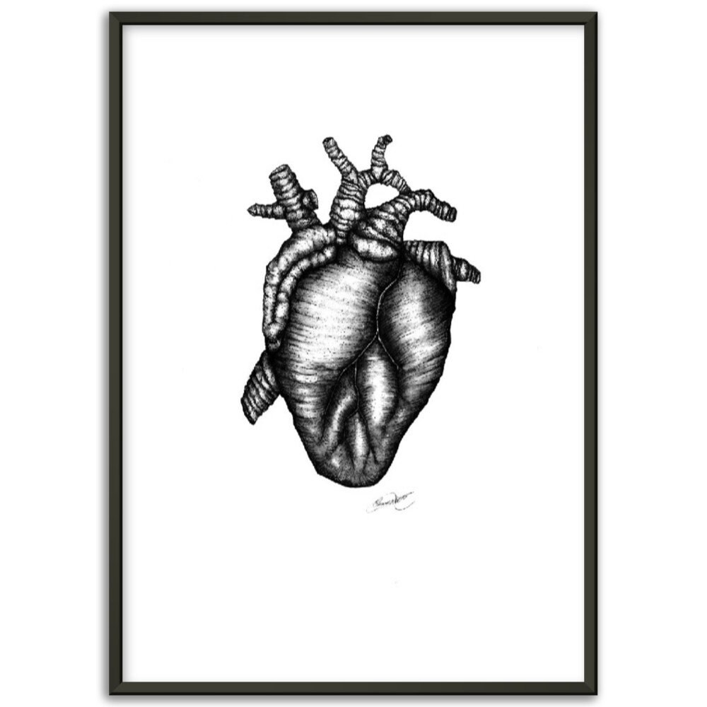 Hand Drawn Heart Illustration Black and White Home Decor Present Gift ...