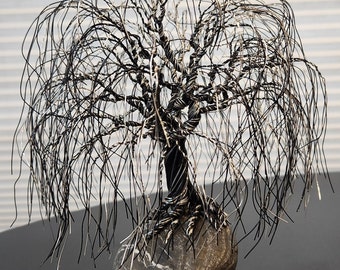 Weeping Willow black and silver copper wire tree sculpture