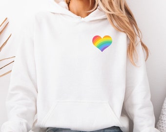 Love Is Love Is Love Felpa con cappuccio Gay Pride Maglione LGBT Rainbow Heart Queer Apparel Felpa Unisex Taglie