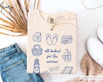 All Booked for the Summer Comfort Colors Cute Bookish Beach Summer Tee Cozy Oversize Vacation Shirt Coastal Summer Vibe for Reader Bookworm