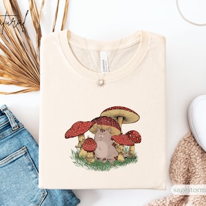 Mushroom Cat Shirt Funny Kitty Tee for Fungi Lover Gardener Cat Lover Cottagecore Shirt Cat Owner Gift Mushroom Tee Unisex Sizing
