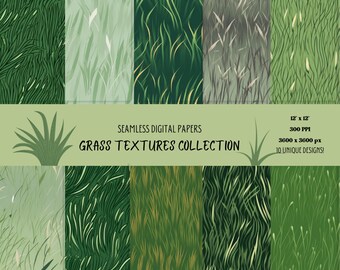 Grass Textures Digital Paper Patterns - Seamless Digital Paper Pack - Printable Scrapbook Paper PNG