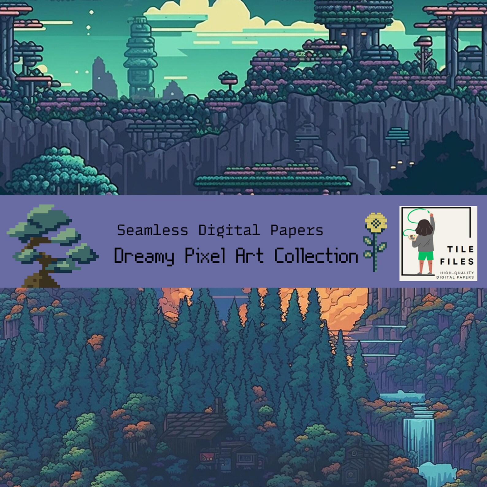 Dreamy Pixel Art Digital Paper Patterns - Seamless Digital Paper Pack ...