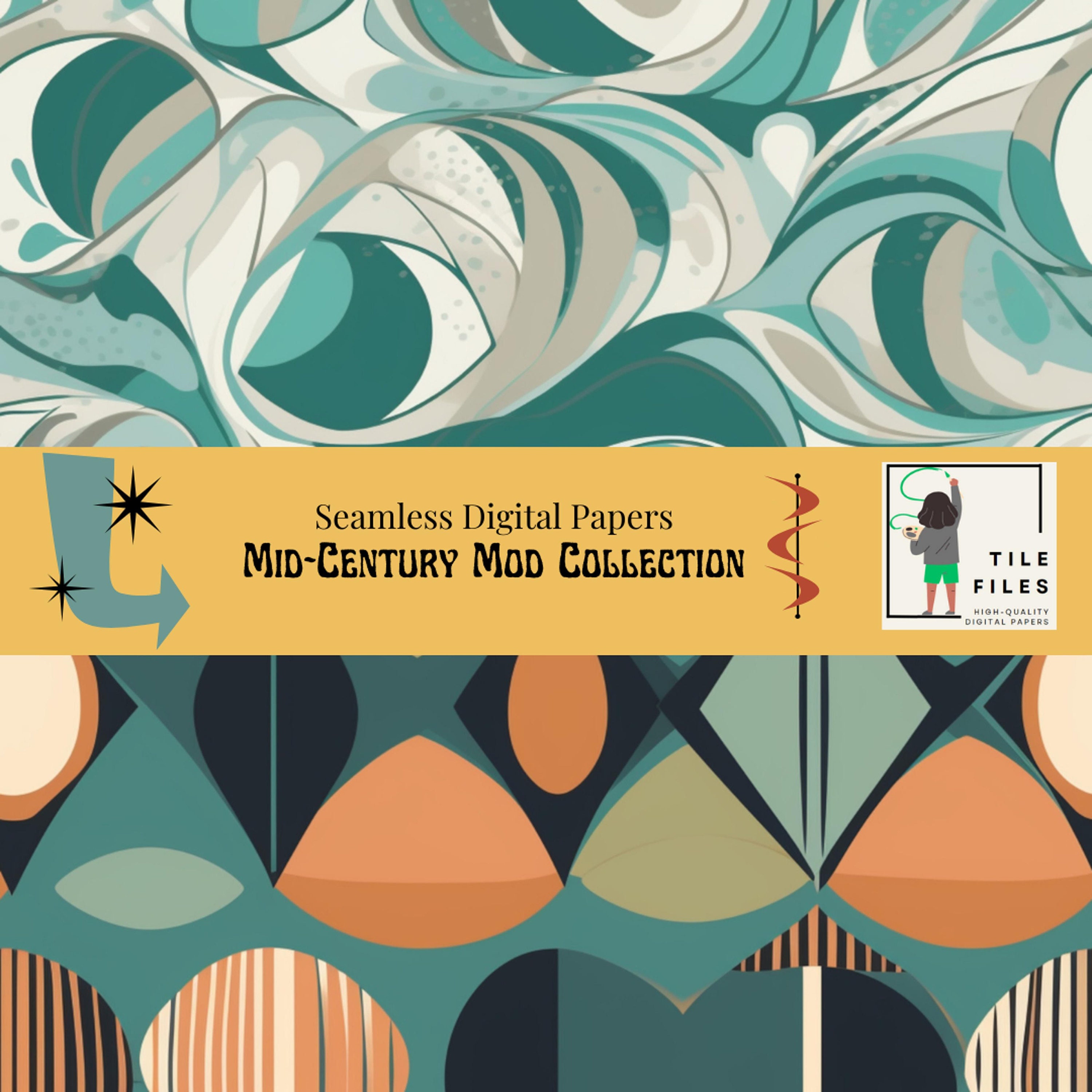 Mid Century Mod Seamless Digital Paper Pack Printable Scrapbook Paper ...