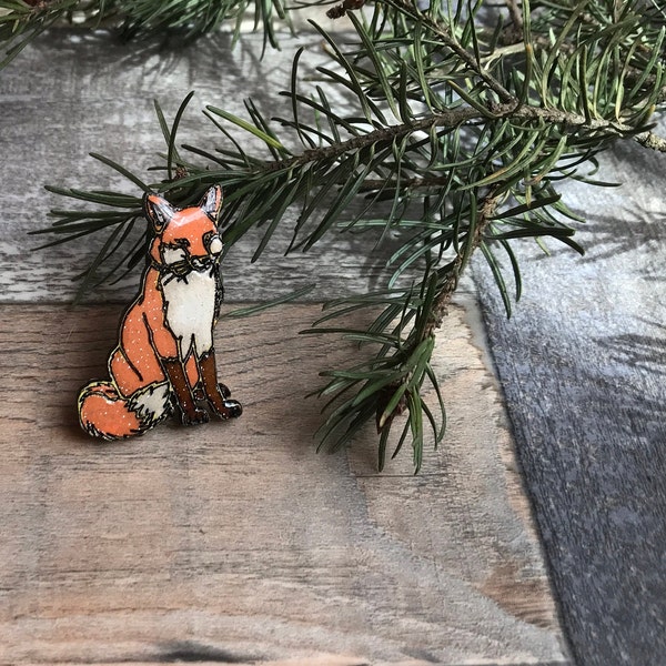 Broche pailleté renard roux lasercut