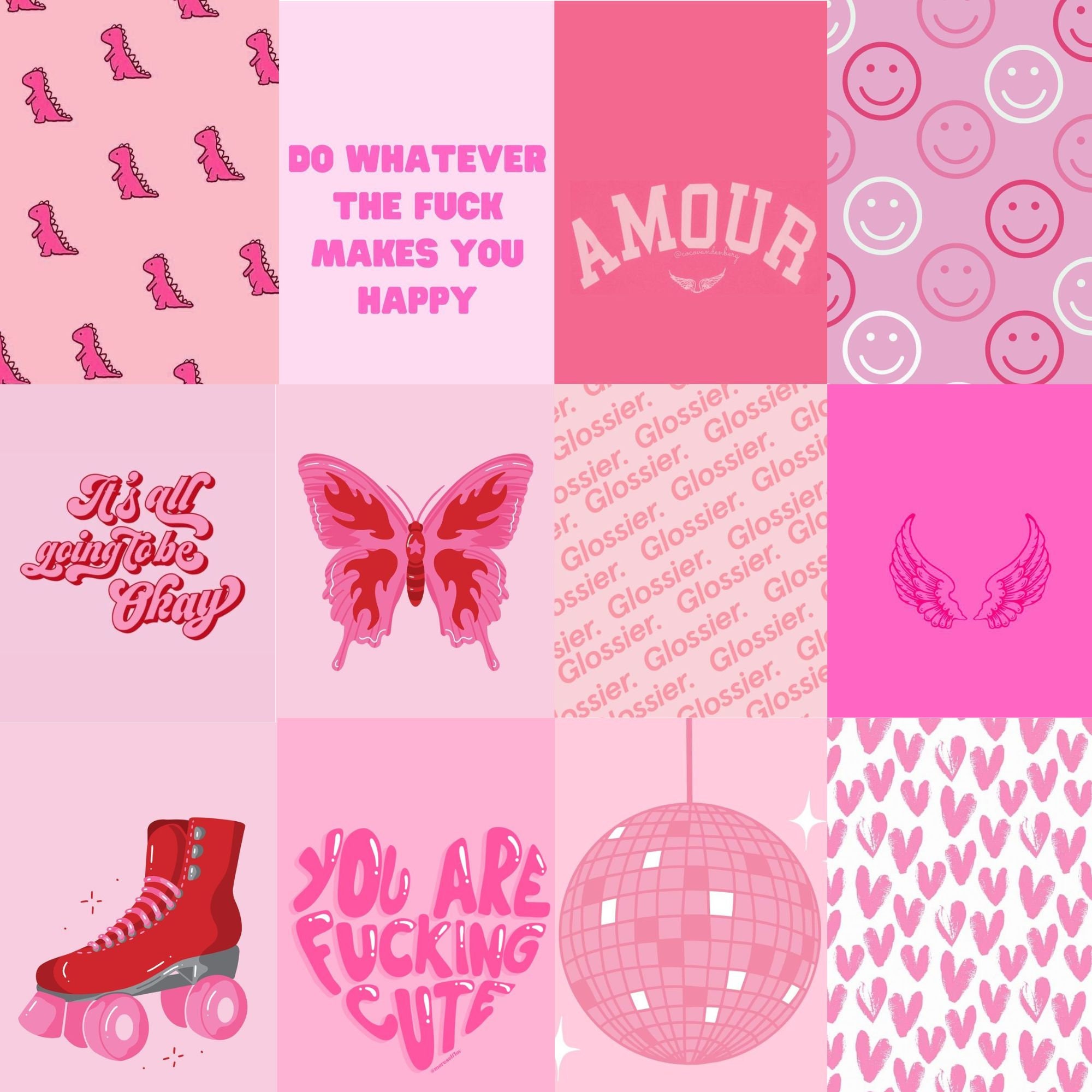 88 PCS Pink Preppy Aesthetic Pink Lovers Prints Red and - Etsy