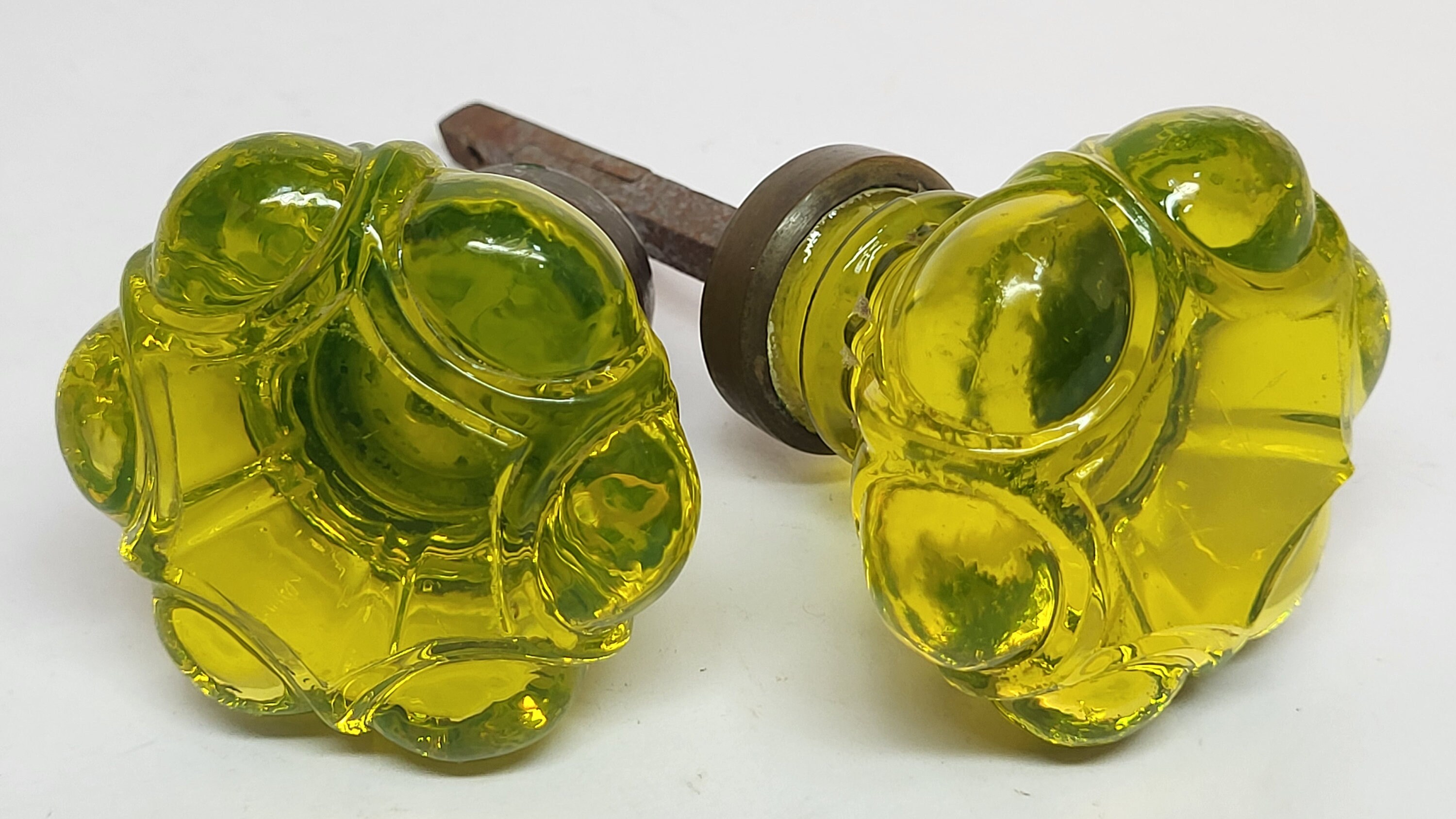 Antique UV Glowing URANIUM Green Glass Door Knob Pair/ Strong Glow Etsy