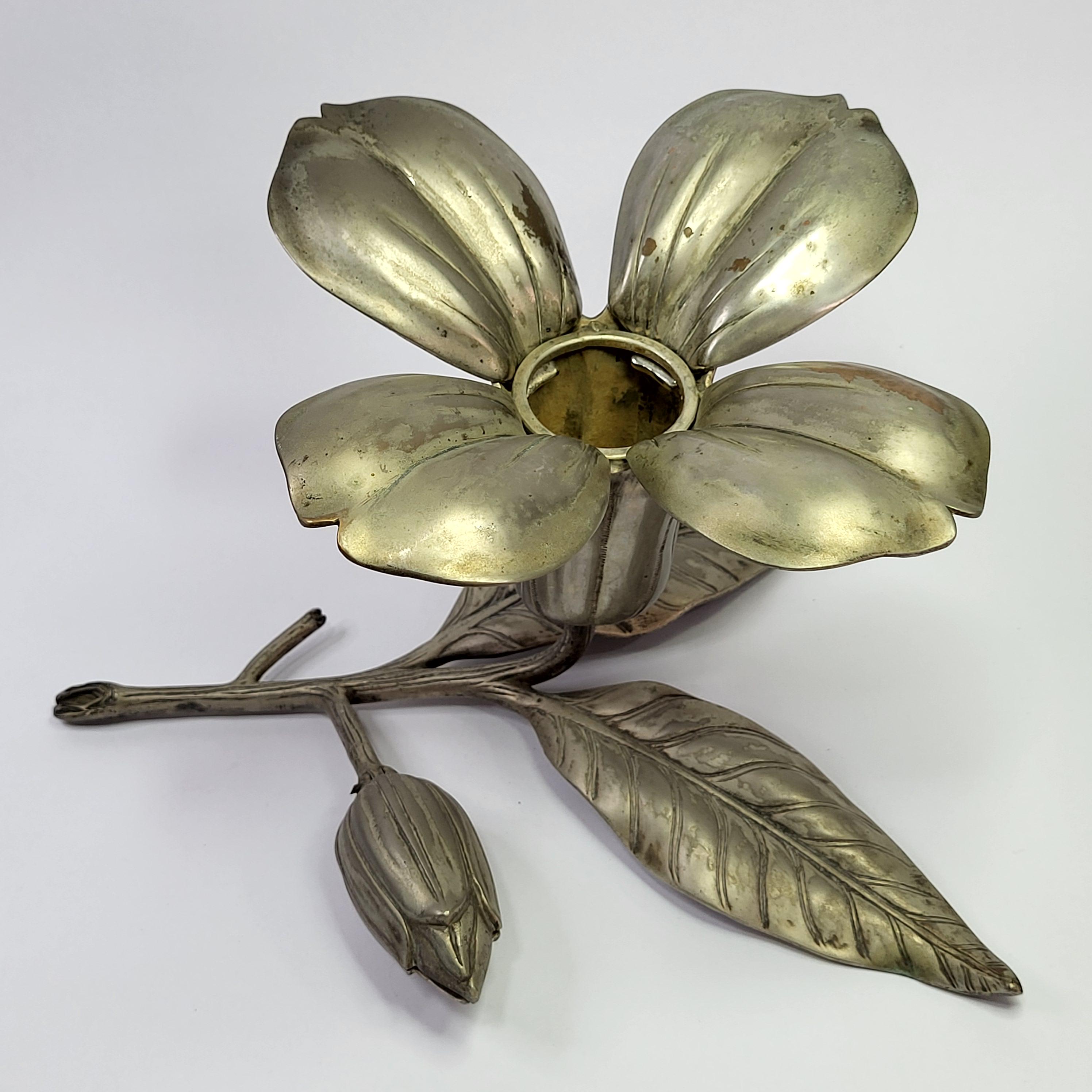 【⭐︎STAR⭐︎】肺皿 Vintage Silver Tone Brass Flower Cigarette Holder HUGE
