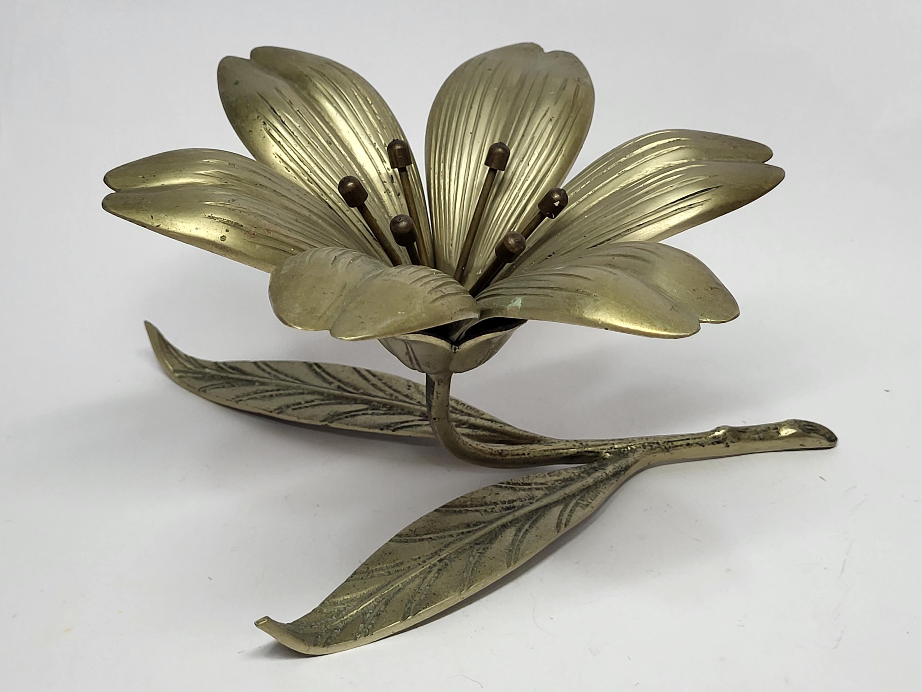 ヴィンテージ アンティーク 真鍮製 ロータスフラワー アッシュトレイ Vintage Silver Tone Brass Lotus/ Lily Flower ASHTRAY With 6