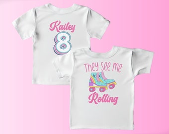 Roller Skate Birthday Shirt, Roller Rink Party, Rolling into 8, Retro Roller Skate Shirt, 8th Birthday Shirt, Pastel Vintage Style Shirt