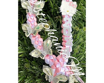2024 Graduation Leis Hawaii two color ribbon graduation gift for him/ he boy teenage  he / she/ girl hello kitty pink celebration leis