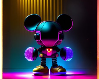 AI art, image , photo print, matte print, canvas print, Retro Mickey Mouse.