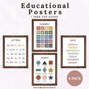 Educational Posters Bundle + FREE Toy Guide | Digital Download | Alphabet, Numbers, Days & Shapes | Printable Nursery Wall Art