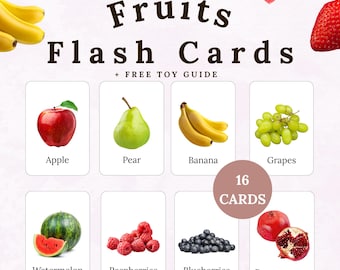 Obst Karteikarten für Kleinkinder – 16 druckbare Vokabelkarten – Vorschullernen – digitaler Download – Lernspielzeug + Anleitung!