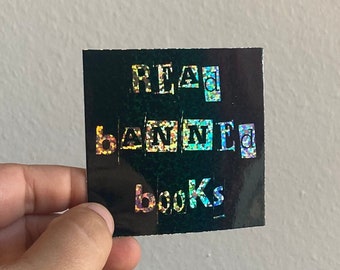 Read Banned Books Sticker: Holographic Rainbow Glitter Vinyl Decal