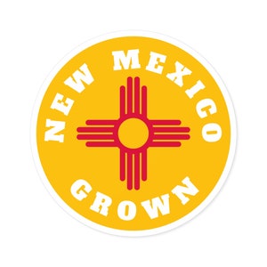 New Mexico Grown Round Stickers Vinyl Decal New Mexican Albuquerque Zia State Flag Santa Fe Las Cruces Pride Water bottle Car Vehicle Laptop
