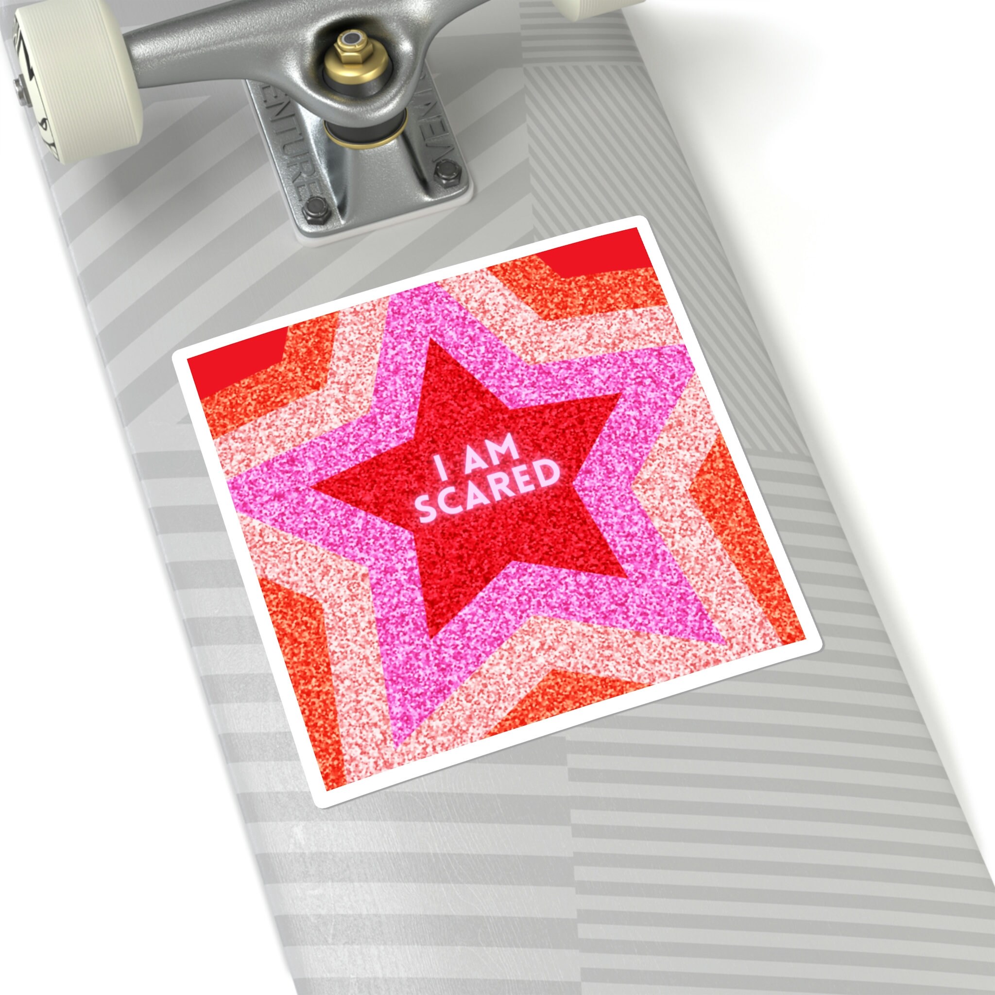 I Am Scared Square Stickers Glitter Pink Star Disco Funny Meme Gen Z ...