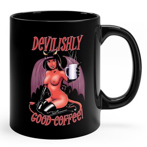 Pinup Art Mug, Sexy Devil Girl Mug, Topless Women, Retro Style, Gift for Men, Coffee Lover Gift, Vintage Style, Sexy Anime, Naked Devil image 3