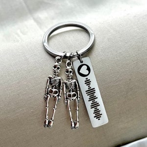 Personalized Music Code Skeleton Stainless Steel Keychain - Valentine&#39;s Day Gift - Halloween Accessory - Christmas Gift