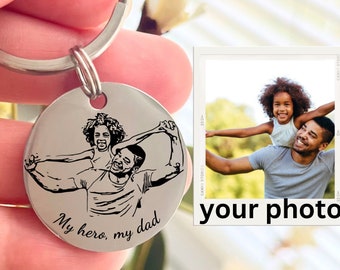 Custom Stainless Steel Photo Keychain - Personalized Portrait Engraved Keyring - Unique Gift for Loved Ones