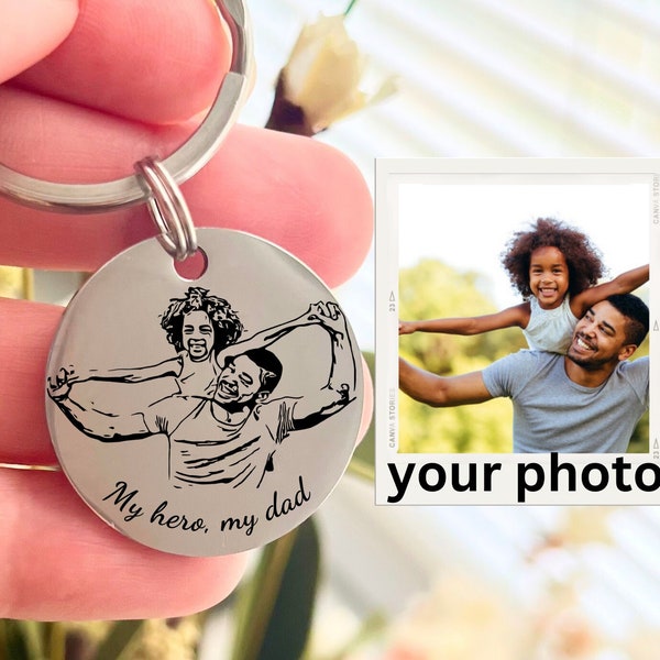Custom Stainless Steel Photo Keychain - Personalized Portrait Engraved Keyring - Unique Gift for Loved Ones