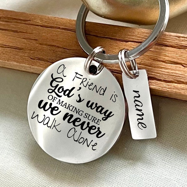 Personalized Friendship Stainless Steel Keychain - Custom Never Walk Alone Keychain - Best Friend Gift