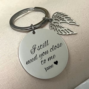 Personalized Memorial Keychain: Stainless Steel Angel Wings Remembrance Keyring