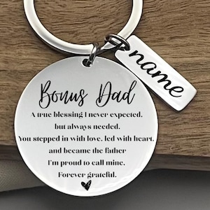 Custom Bonus Dad Stainless Steel Keychain, Personalized Father&#39;s Day Gift, Thoughtful Stepfather, Appreciation Gift