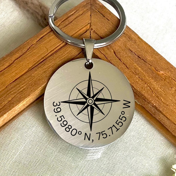 Custom Coordinate Compass Keychain - Find Your Way with Style"