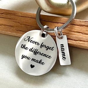 Personalized Never Forget the Difference You Make Stainless Steel Keychain - Custom Inspirational Heart Keychain - Christmas Gift