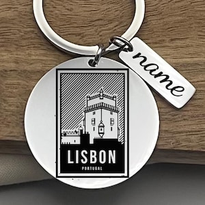 Personalization Lisbon Stainless Steel Keychain - Lisbon Souvenir Keyring - Custom Christmas Gift