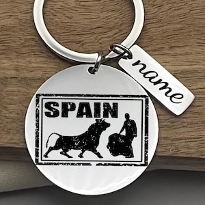 Personalization Spain Stainless Steel Keychain - Spain Souvenir Keyring - Custom Christmas Gift