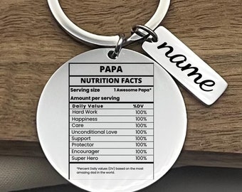 Custom Papa Nutrition Facts Stainless Steel Keychain - Personalized Christmas Gift - Father Appreciation Gift