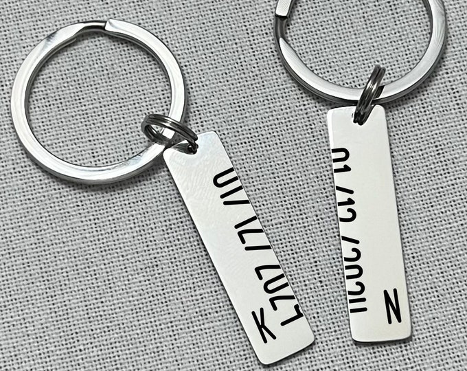 Personalized Date Stainless Steel Keychain Set - Couple's Gift