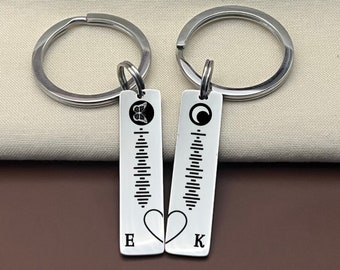Custom Music Code Stainless Steel Keychain Set - Personalized Love Charm - Custom Couple Charm - Valentine's Day Gift
