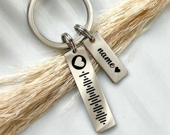 Personalized Music Code Keychain: Custom Name Heart Stainless Steel Gift