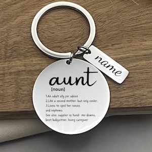 Custom Aunt Definition Stainless Steel Keychain - Personalized Sarcastic Aunt Keyring - Christmas Gift to Aunt - Birthday Gift for Aunt